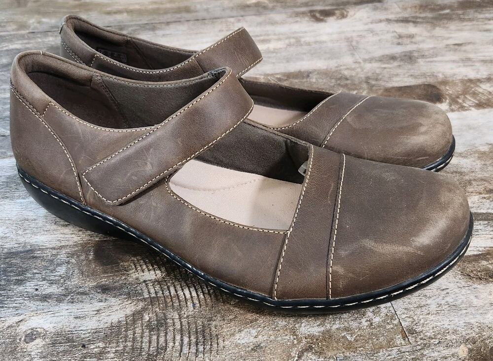Clarks Womens 11 Brown Leather Mary Jane Shoes Comfort Boho Walking Casual
